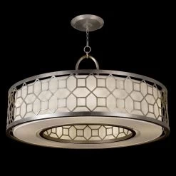 Allegretto Lustre Rond Argent Et Lin Naturel