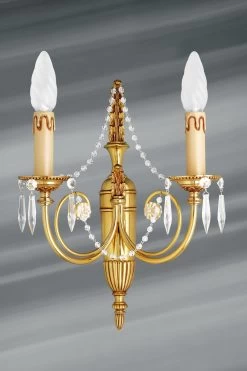 Applique Cristal De Bohème Et Bronze Massif Doré Deux Lumières