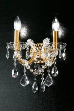 Applique Double En Cristal Transparent Et Métal Doré Simple Volute