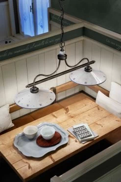 Asti Suspension 2 Lumières En Céramique Et Motif Floral Bleu