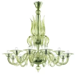 Fauve Lustre Art Nouveau En Cristal De Venise Vert Citron 12 Lumières