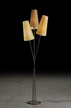Fifties Lampadaire 3 Lumières Armature Fumée Mate