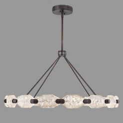 Grand Lustre En Bronze Patiné, éclairage LED