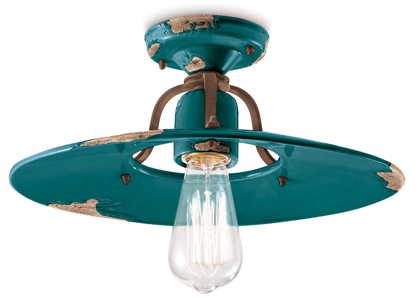Grand Plafonnier Country Vert Aqua 40cm