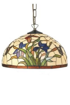 Iris Bleu Suspension Style Tiffany Fleurs Bleues 2 Lumières
