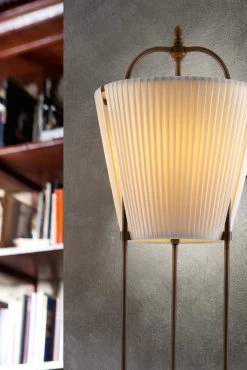 Lampadaire Cône Tronqué En Soie Beige Patine Marron Foncé