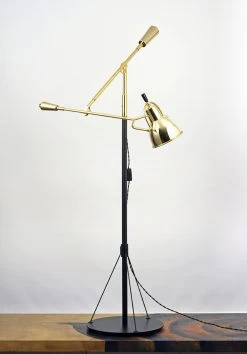 Lampadaire E.Buquet En Métal Doré Poli