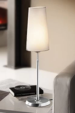 Lampe Abat-jour Conique Pied Cylindre Métal Nickelé Mat