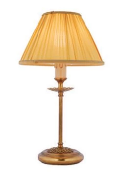 Lampe De Chevet En Bronze Poli Coupelle Ajourée, Abat-jour Tissu Plissé Adara