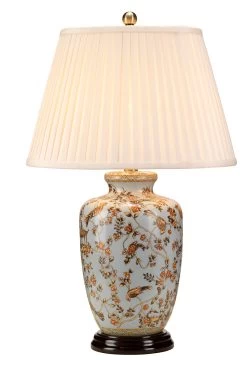 Lampe De Table Bleue Porcelaine Motifs Oiseaux Gold Birds & Berries