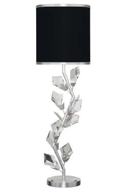 Lampe De Table Branche Argenté Et Abat-jour Cylindrique Noir Forêt