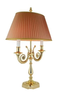 Lampe De Table Double En Bronze Vieilli Torsadé Et Tissu Plissé Rose Saumon Boston