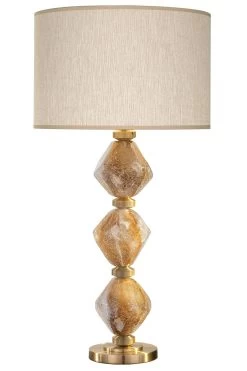Lampe De Table En Blocs De Quartz Naturel Et Abat-jour Beige Argyle Diamond