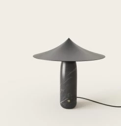 Lampe De Table En Marbre Noir Et Métal Noir