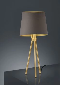 Lampe De Table Trépied Doré Et Tissu Vert Olive