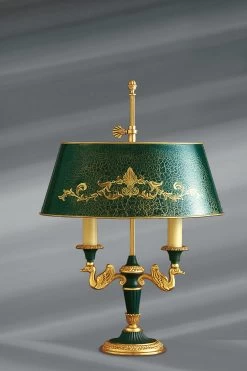 Lampe En Bronze Massif De Style Empire, Deux Lumières, Abat-jour Et éléments Laqués