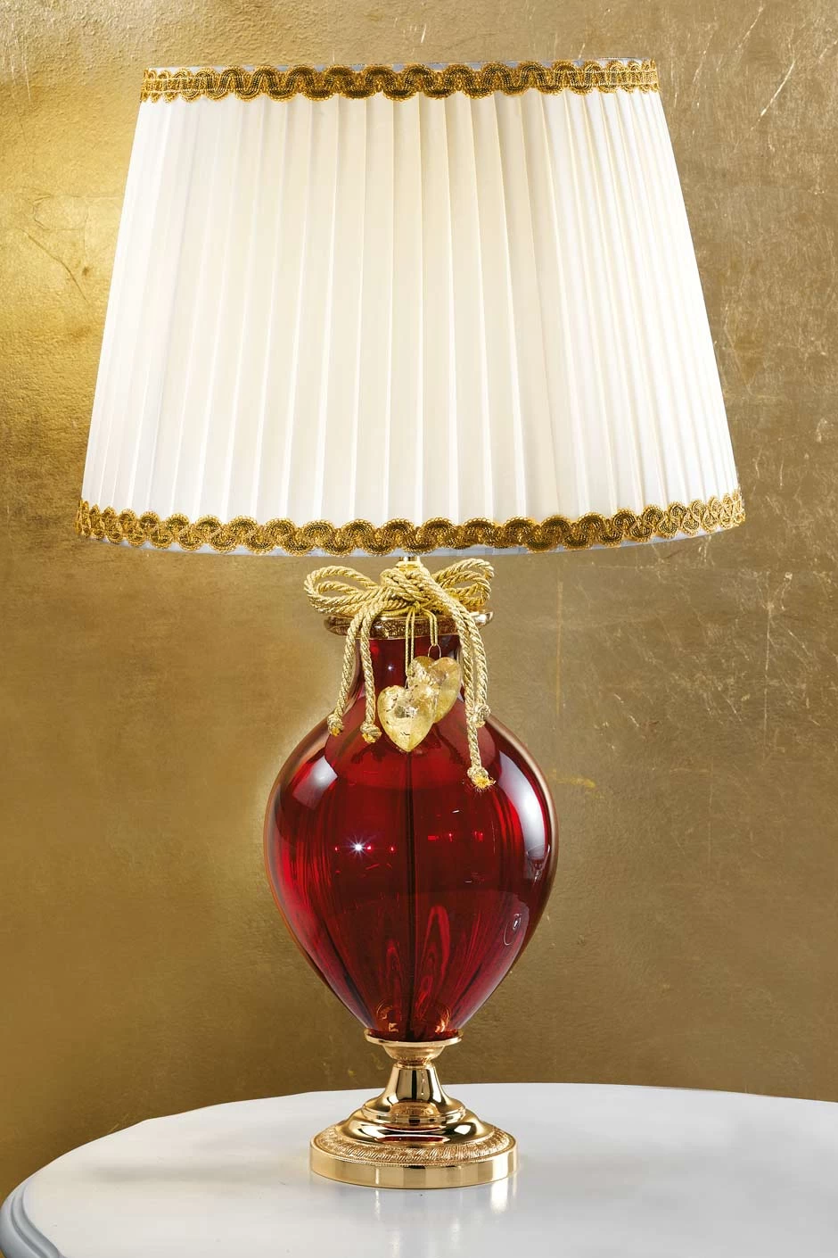 Lampe Rouge Et Dorée En Cristal Abat-jour Blanc