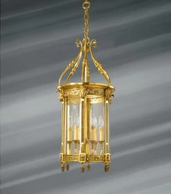 Lanterne De Style Classique En Verre Et Bronze Massif à Six Lumières