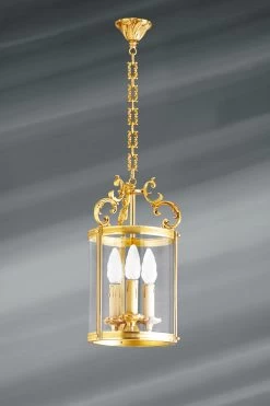 Lanterne Dorée De Style Louis XVI En Bronze Massif Et Verre
