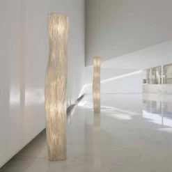 Lampadaire Cylindre Tissu Plissé Blanc Gea -Lumière D'intérieur luminaire tissu bois verre 12110364 2R