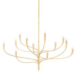 Lustre 12 Lumières Recouvert à La Feuille D'or Labra