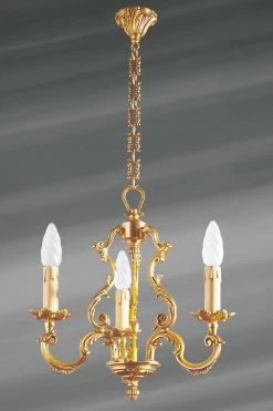 Lustre Bronze Louis XV Trois Lumières Doré