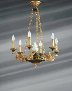 Lustre Doré Style Empire En Bronze Massif Finition Vieil Or Et Vert Impérial