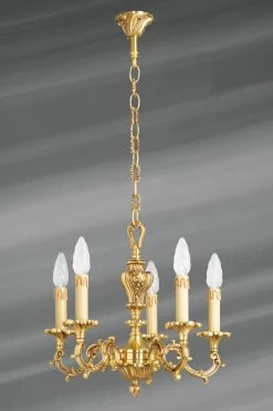 Lustre Louis XV Doré En Bronze Cinq Lumières