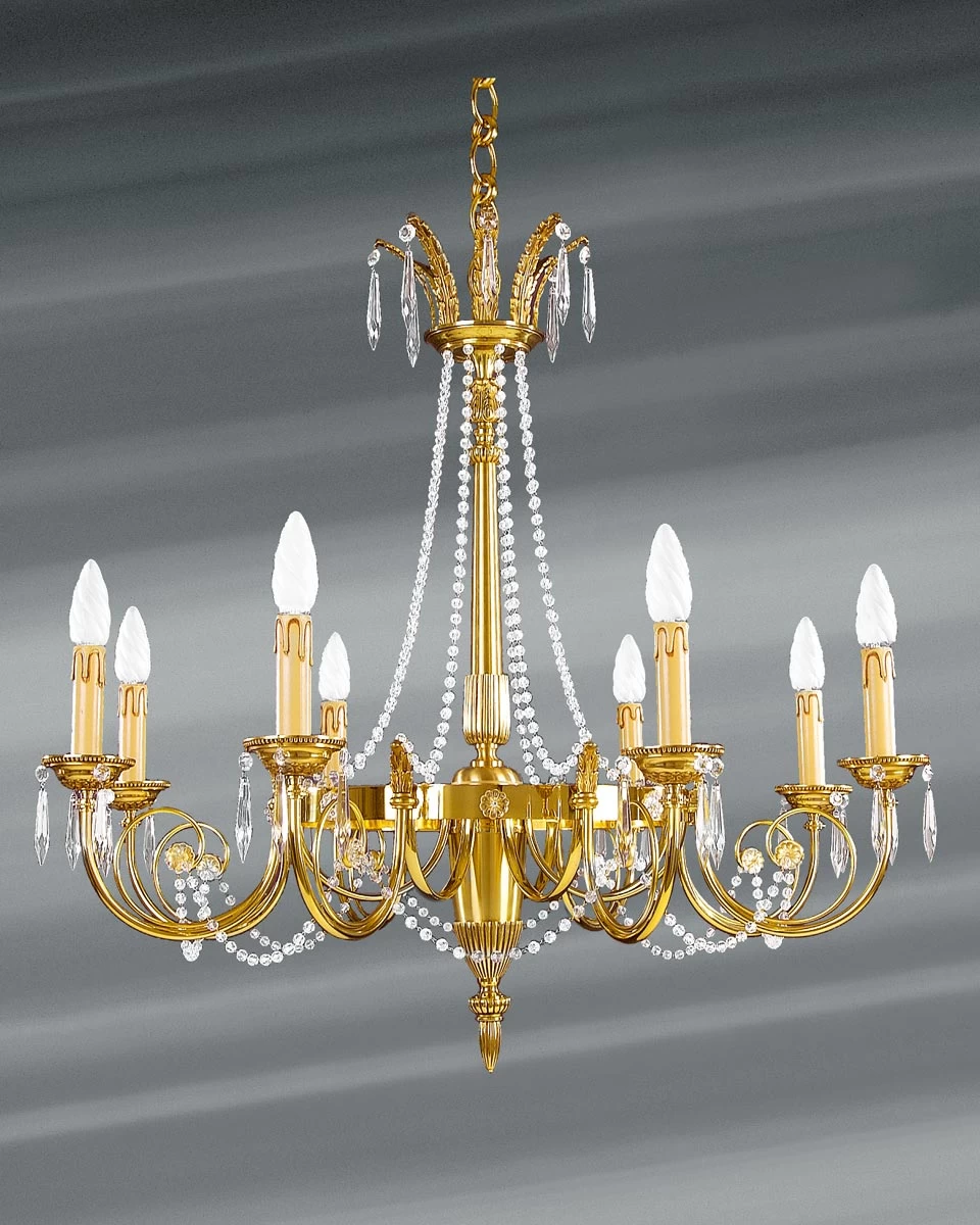 Lustre Louis XVI Doré Cristal De Bohème En Perles Huit Lumières 1 Lustre Louis XVI Doré Cristal De Bohème En Perles Huit Lumières