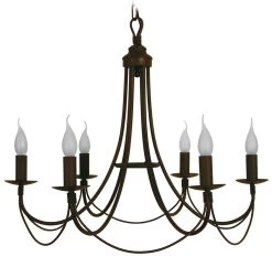 Lustre Montagne 6 Bras Et 6 Lumières En Métal Noir Patiné