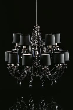 Lustre Noir 15 Lumières En Verre Et Cristal Swarovski