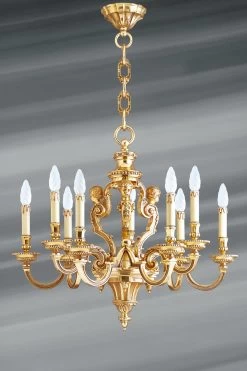 Lustre Style Louis XIV En Bronze Doré Neuf Lumières