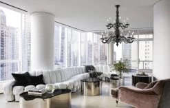 Palladiano Lustre En Cristal De Venise Noir Opaque 18 Lumières