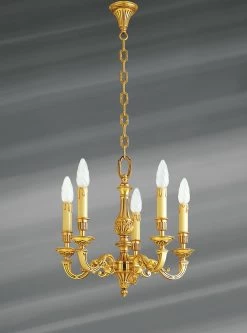 Petit Lustre Louis XVI En Bronze Doré, Cinq Lumières