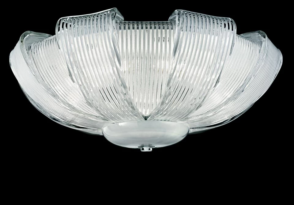 Plissé Grand Plafonnier Dôme En Cristal De Murano Blanc 1 Plissé Grand Plafonnier Dôme En Cristal De Murano Blanc