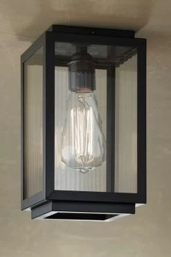 Village Plafonnier En Bronze Antique Verre Transparent